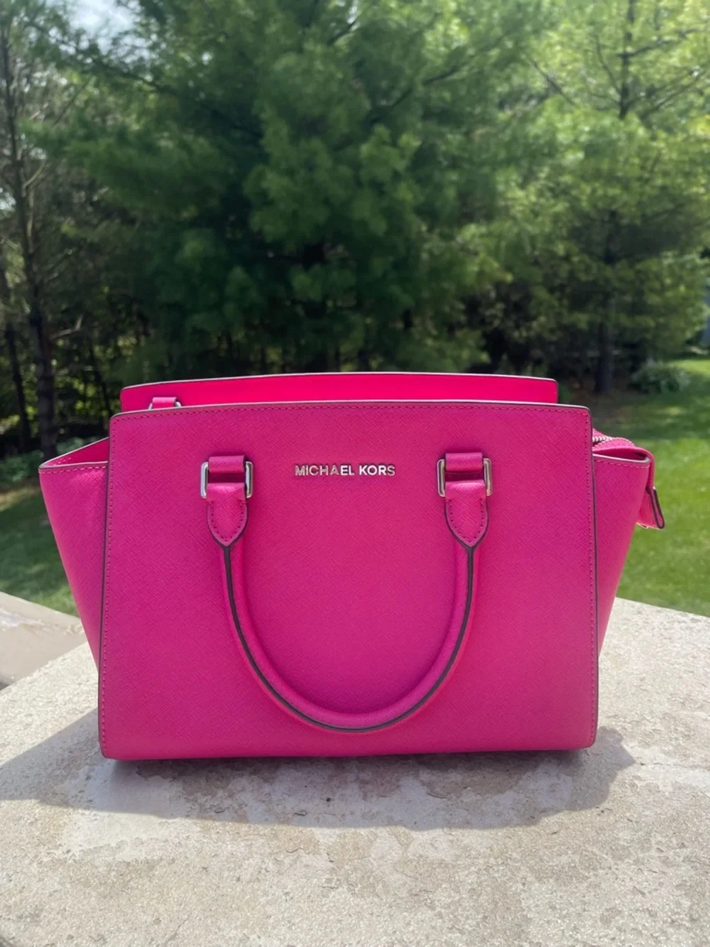 Michael Kors Selma Saffiano Pink Leather Medium Satchel Bag